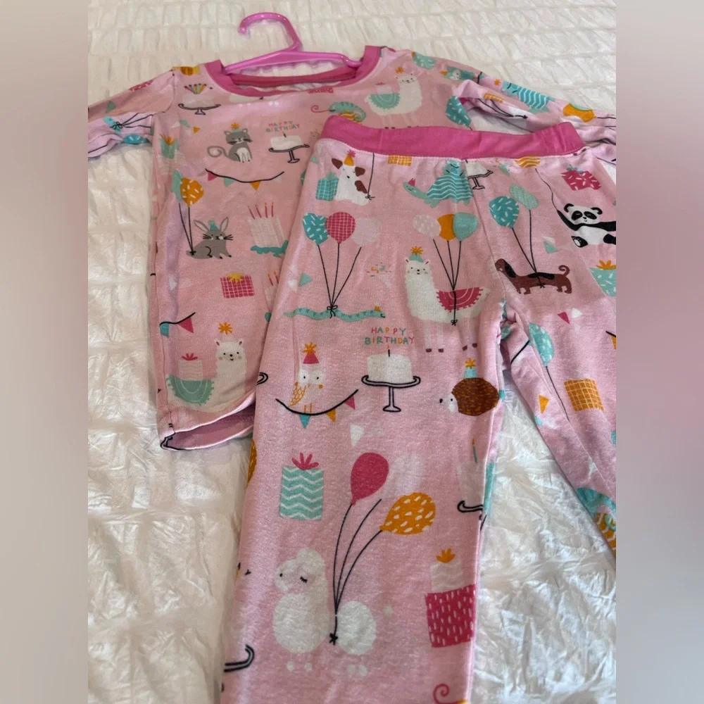 Little Sleepies Pink Party Animals Birthday Long Sleeve Pajama Set Size 12-18M - Picture 9 of 9